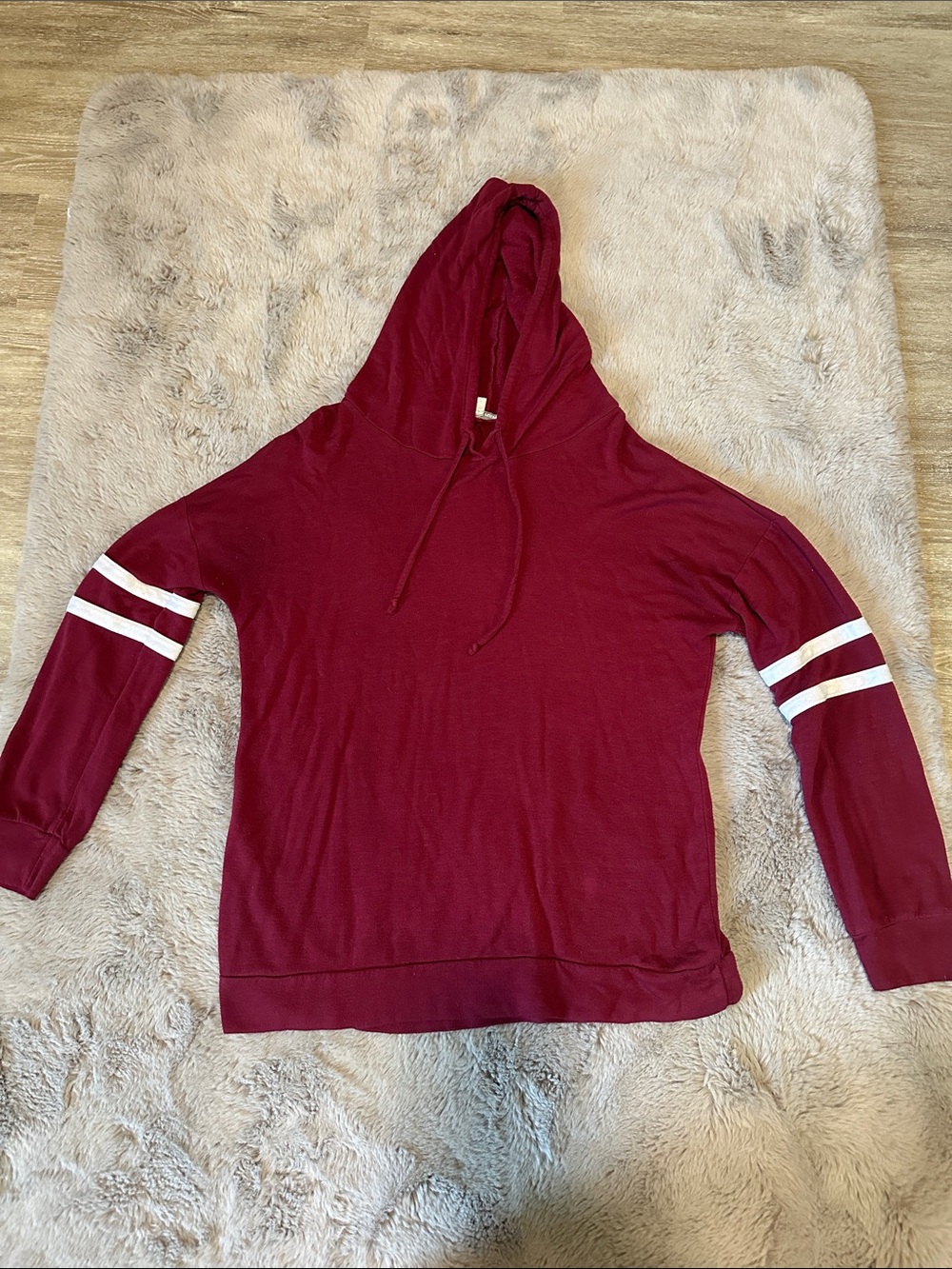 Charlotte Russe Maroon Hooded Sweatshirt with White Sleeve Stripes